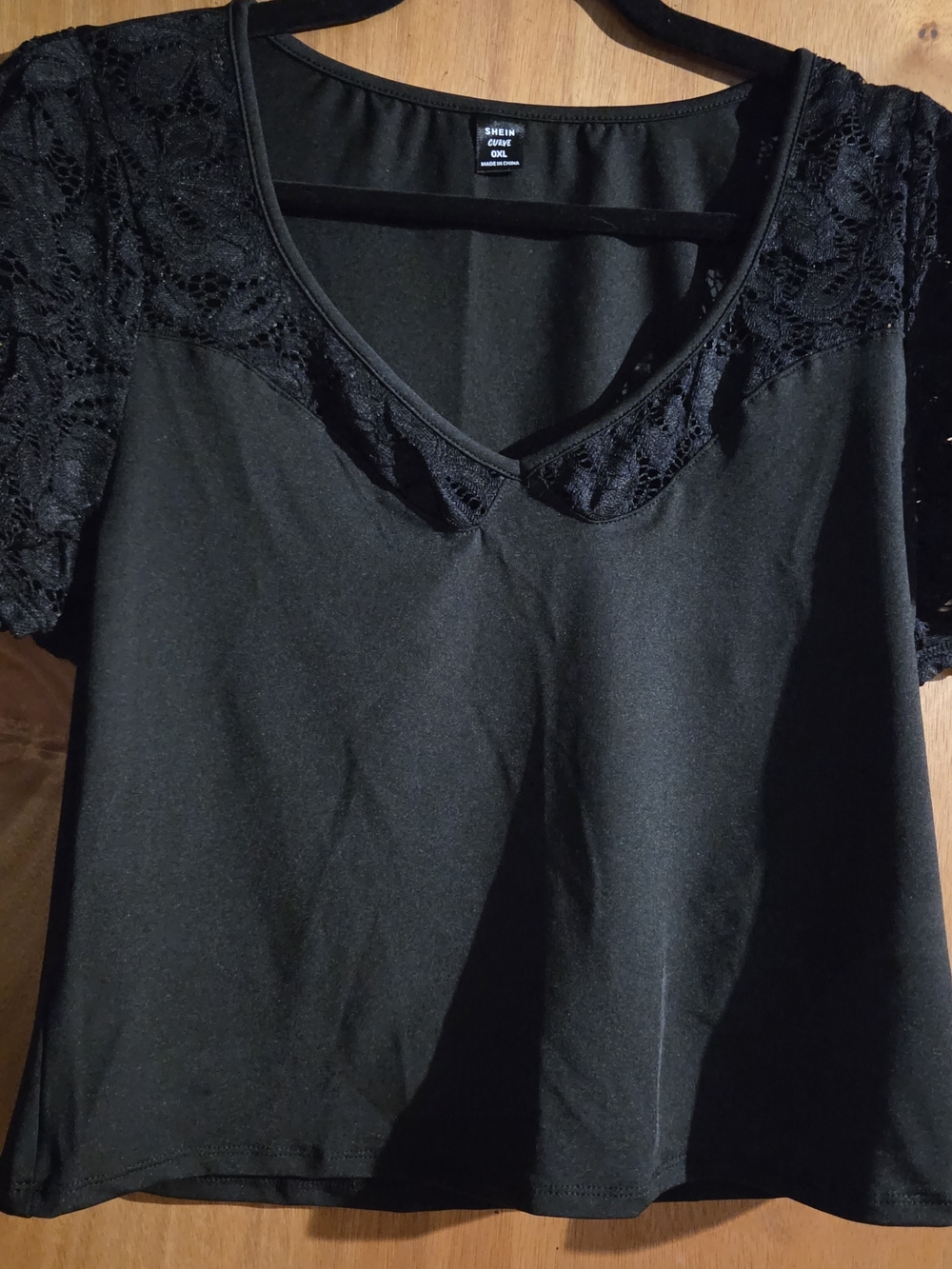 Black Lace Detail V-Neck Top